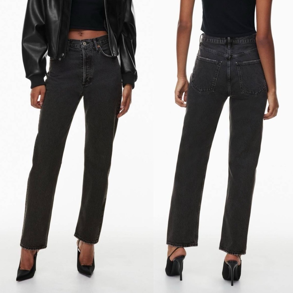 AGOLDE 90’s Pinch Waist High Waisted Straight Leg Denim Jeans Black Tea 22 NWT